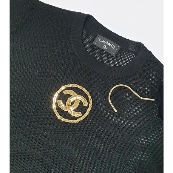 Chanel Black CC Logo Jumper with Net Sleeves - Size S - Picture 4 of 6